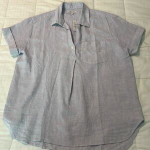 Madewell indigo linen short sleeve pullover. Size S. NWT